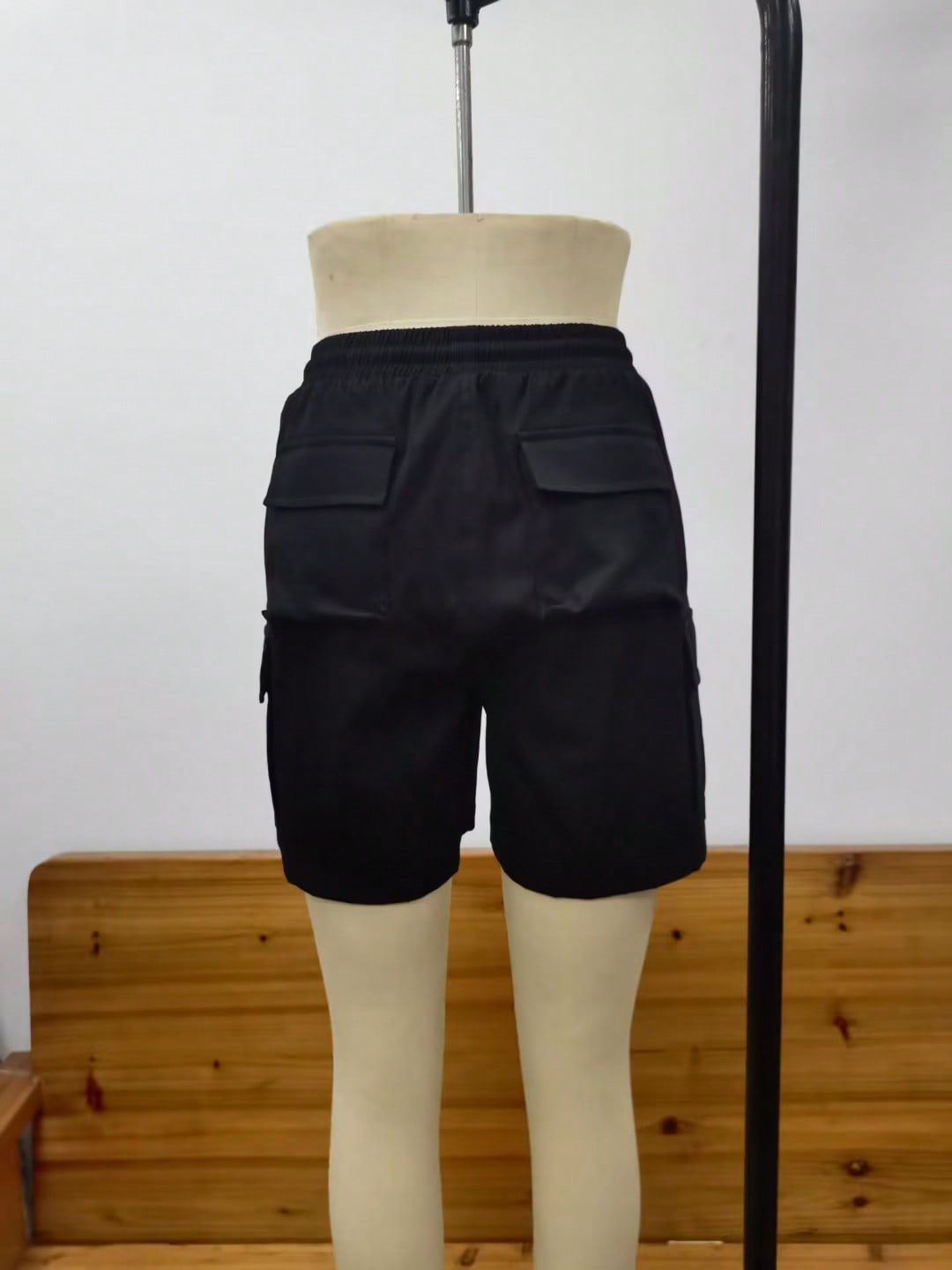 Women's Black Checkered Drawstring Cargo Shorts with Side Pockets