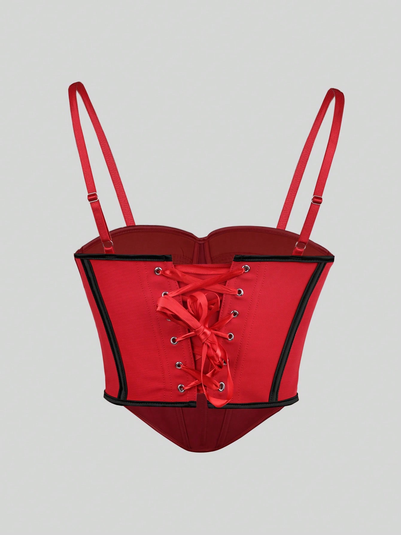 Women's Bold Red Bustier Corset Top with Black Contrast Trim