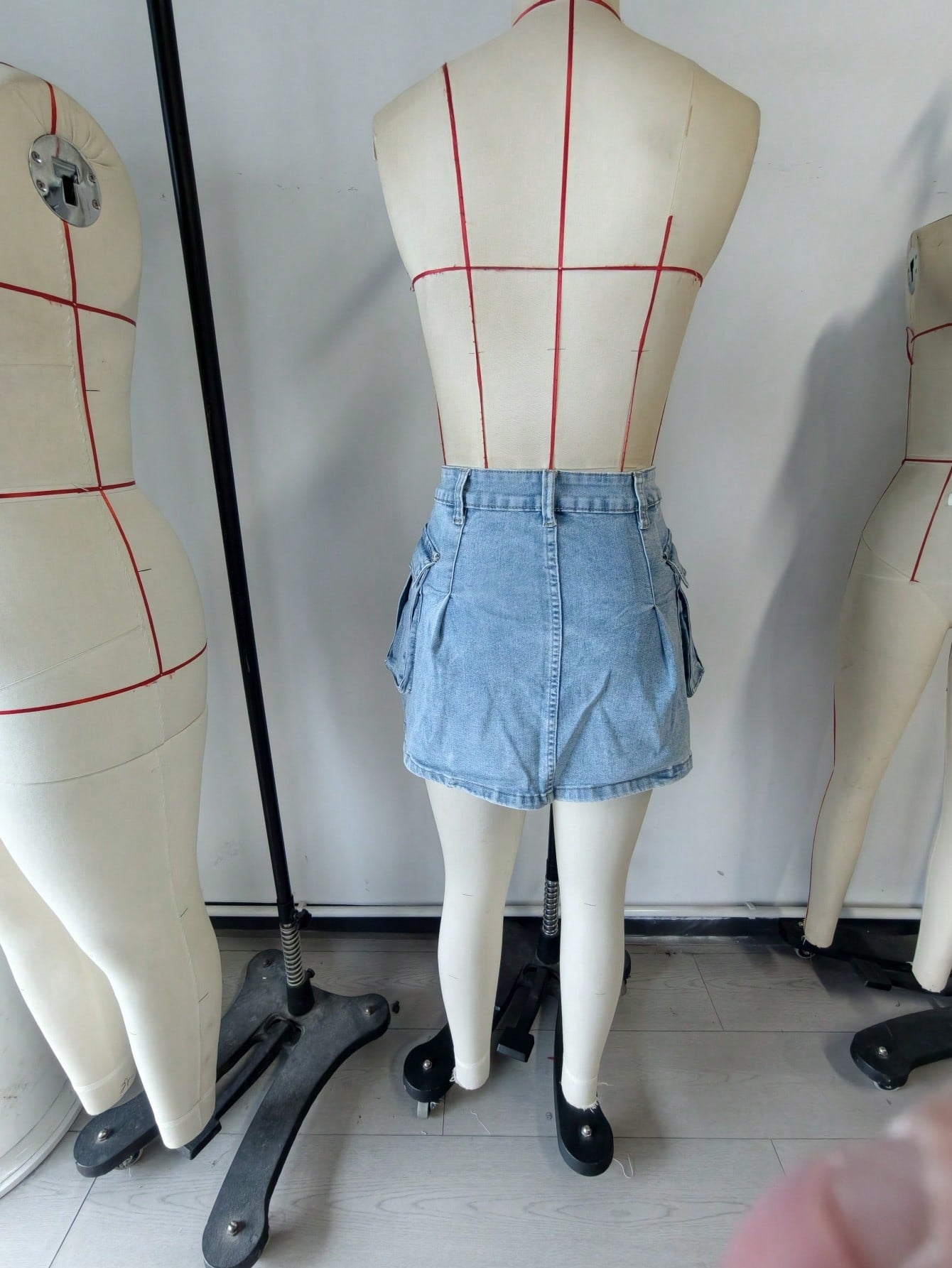 Women's Blue Denim Mini Skirt with Front Slit
