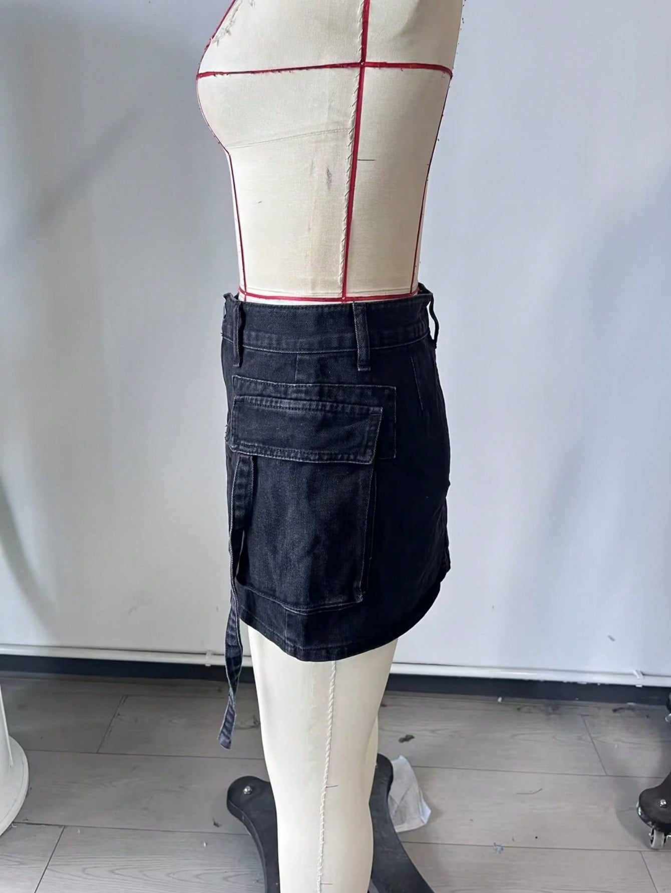 Women's Black Denim Mini Skirt with Front Slit