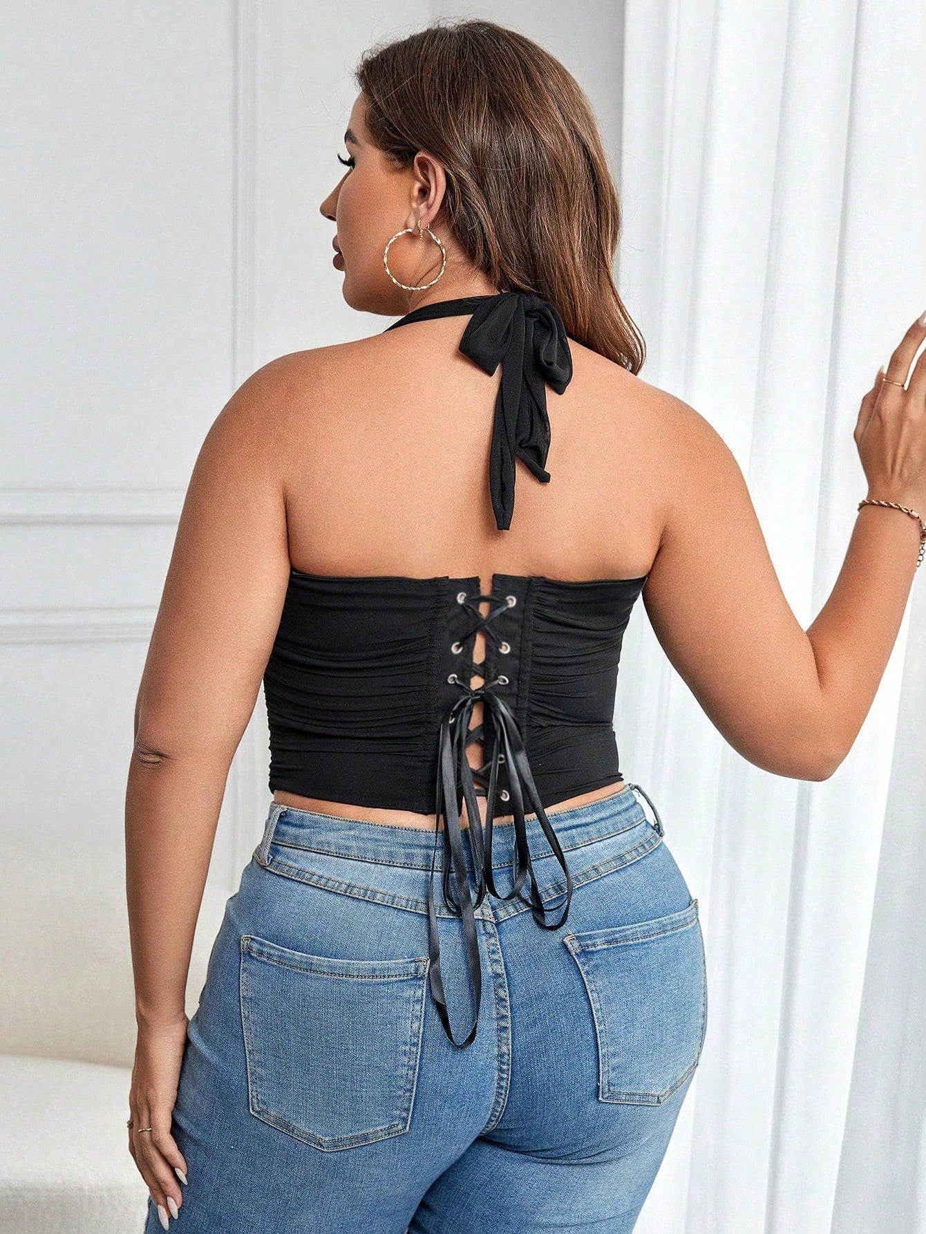 Plus-Size Halter Tank Top - Stretchy Push-Up Sleeveless Vest for Women