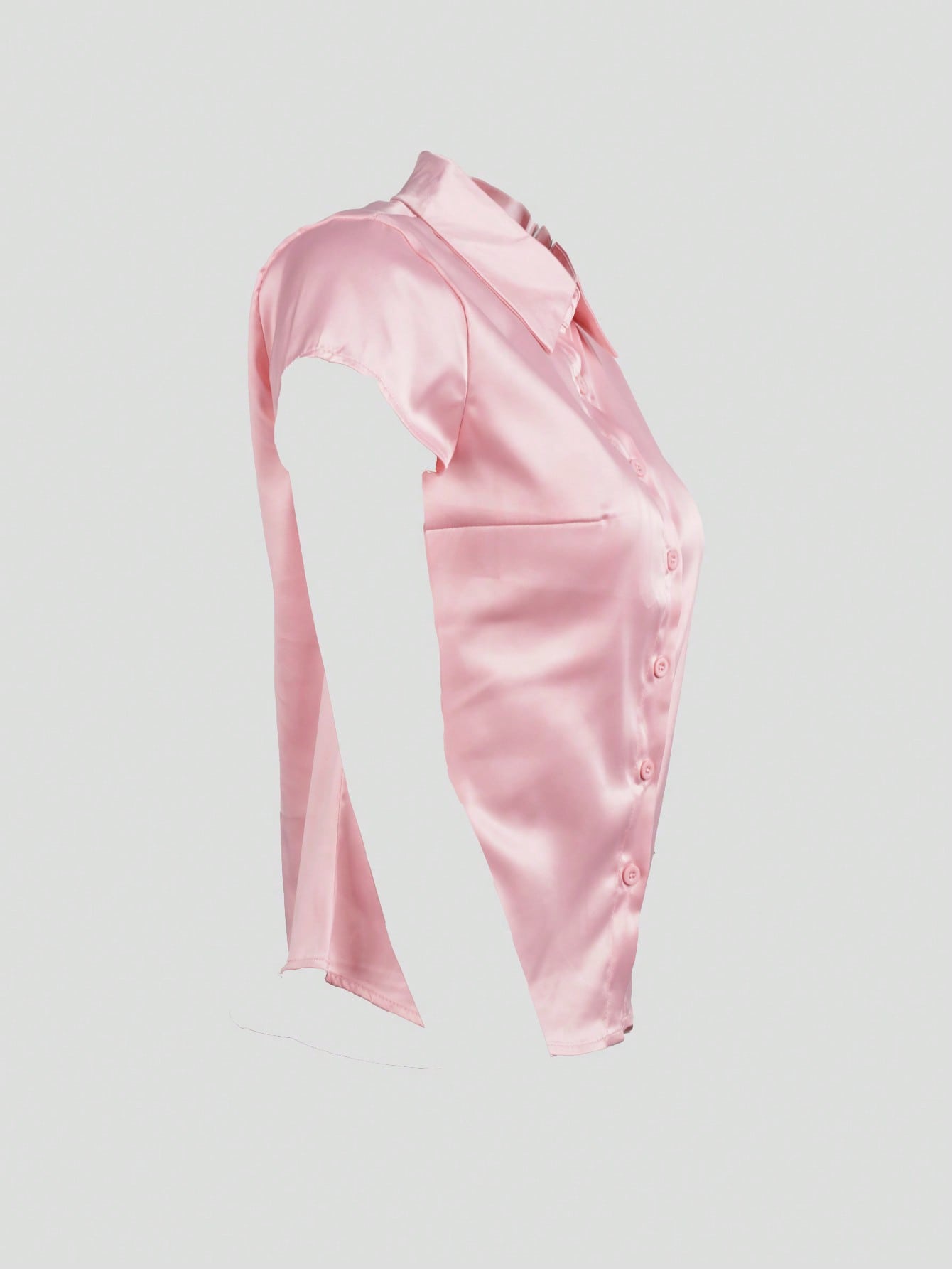 Women's Women Pink Satin Short Sleeve Button Up Shirt Elegant Office Blouse