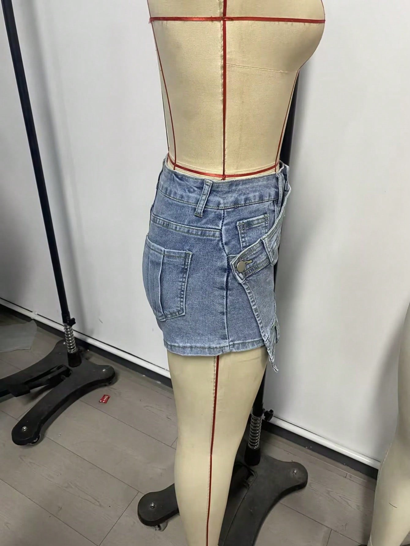 Women's Light Blue Asymmetric Wrap Denim Mini Skirt