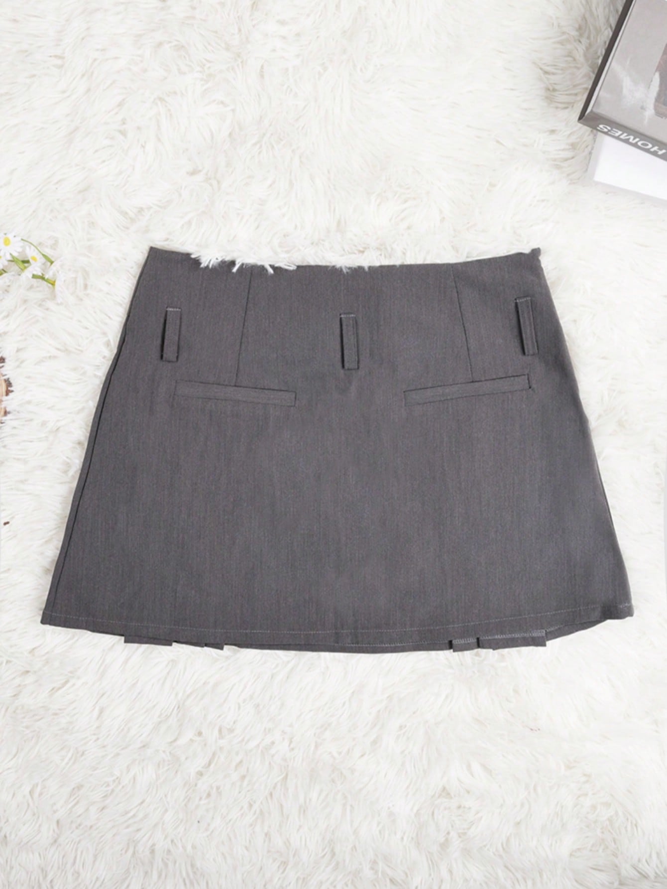 Women's Grey Pleated Mini Skirt Low Waist Preppy Style