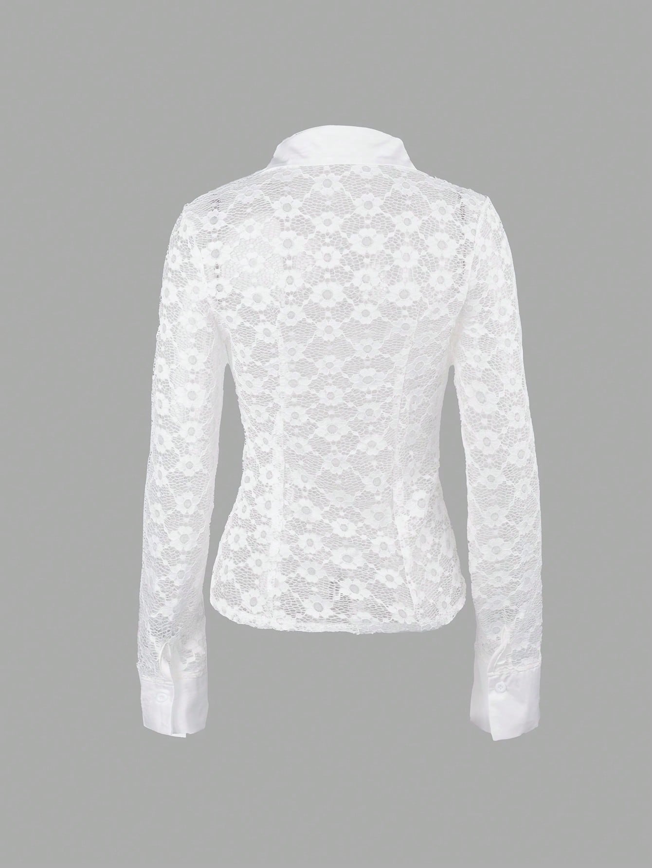 Women's Women Sexy White Lace Long Sleeve Blouse Button Up Shirt