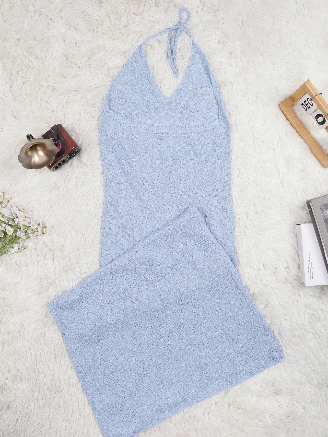 Women's Blue Ribbed Knit Henley Top with Button Placket