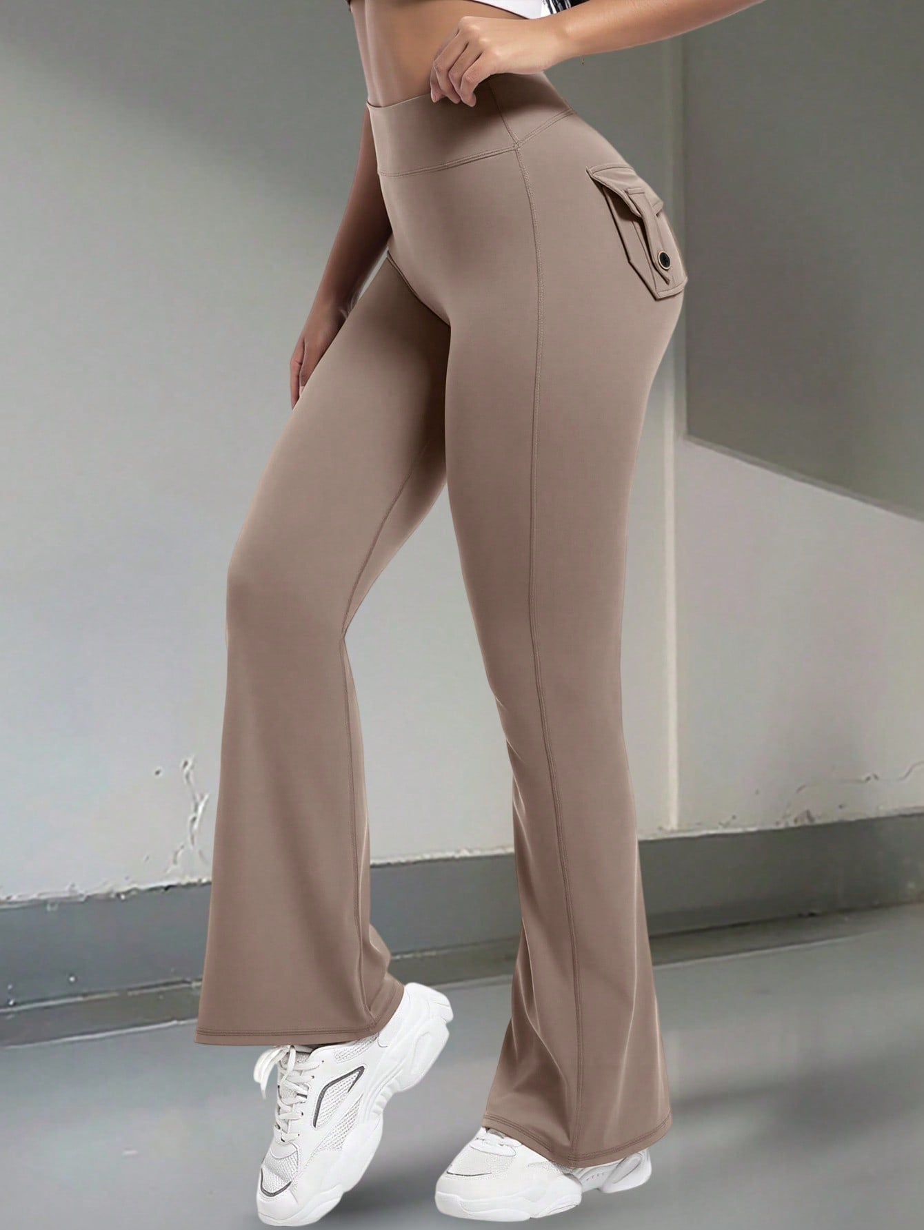 Women's Khaki High-Waist Yoga Pants