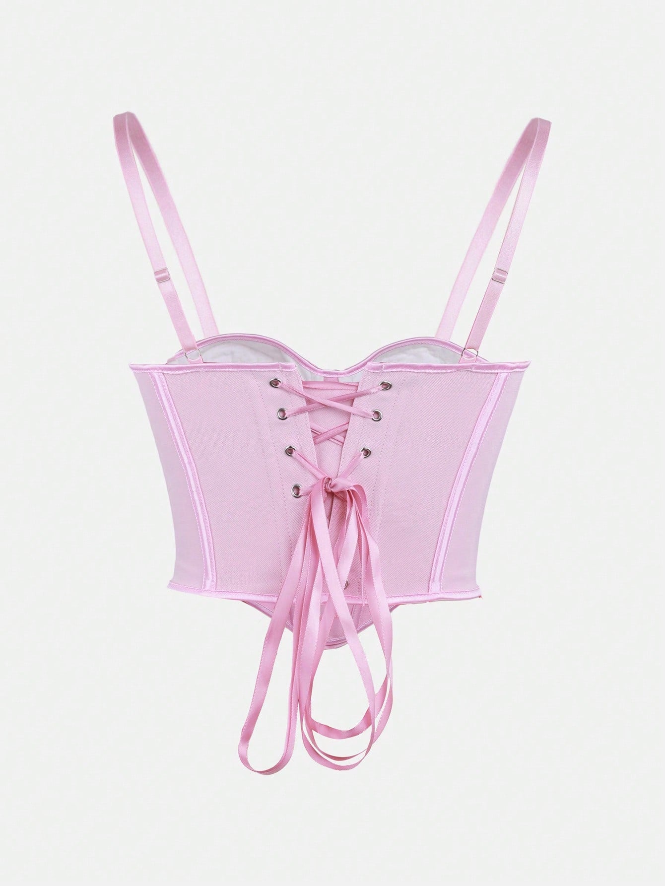 Women's Apperloth Women Sexy Pink Satin Corset Top Sleeveless