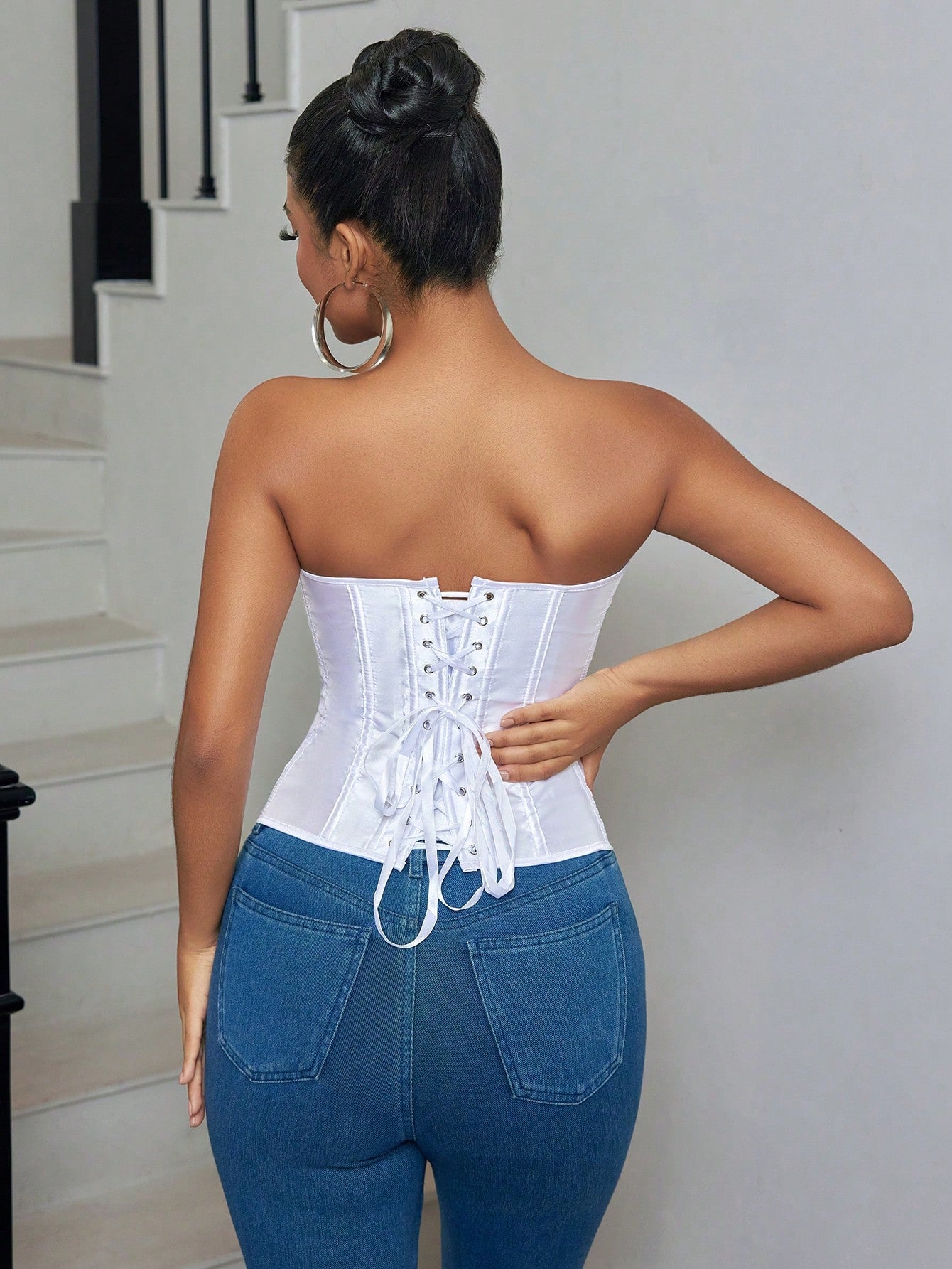 Women's White Lace-Up Faux Leather Corset Top