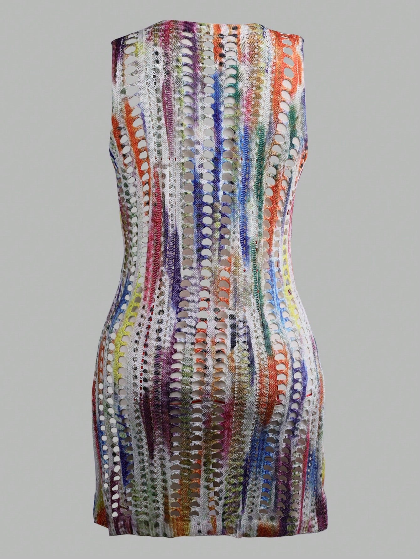 Women's Multicolor Striped Knit Cover-Up Dress - Sleeveless Beachwear Tunic