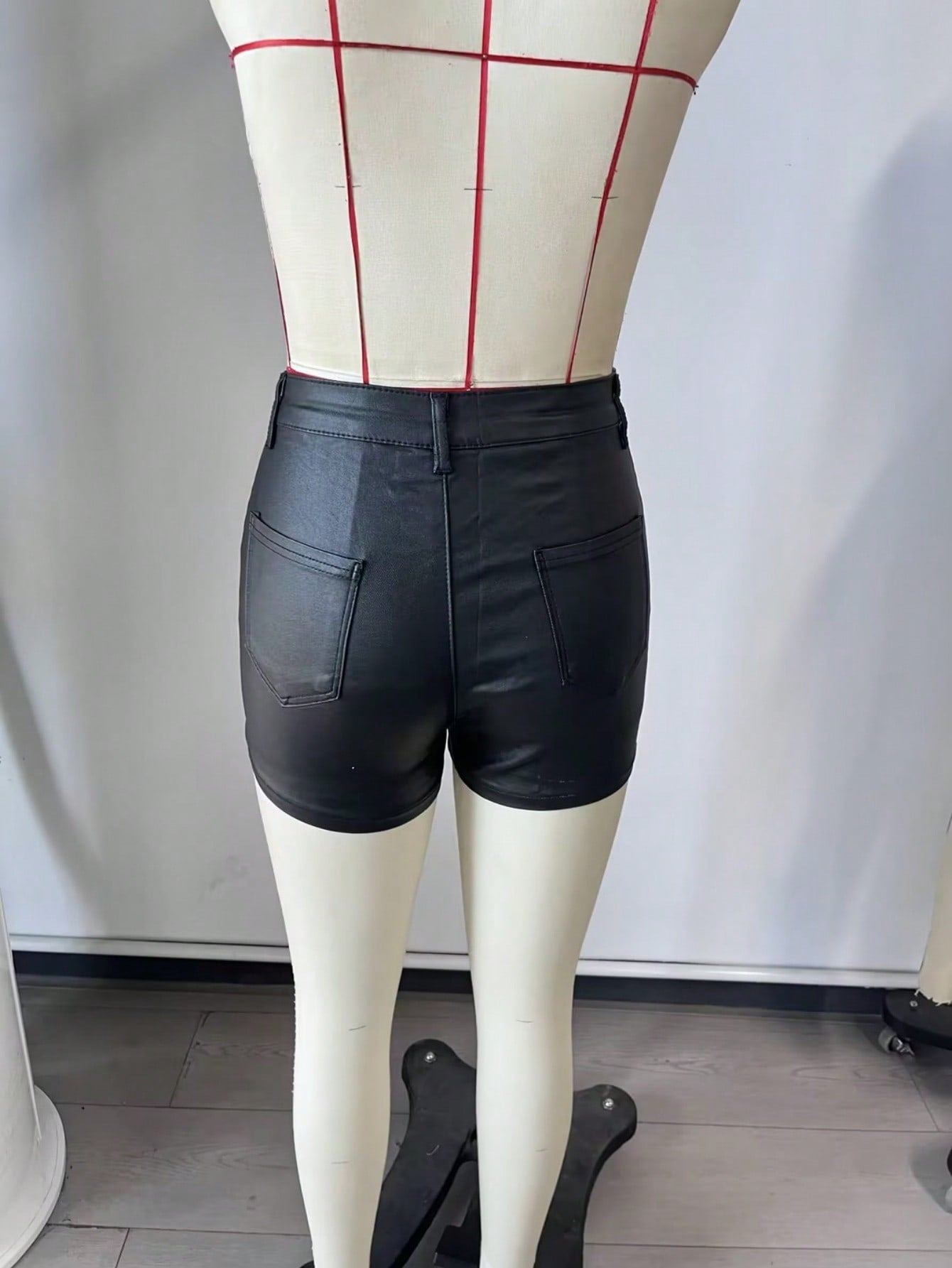 Women's Black PU Leather High-Waist Fitted Mini Shorts