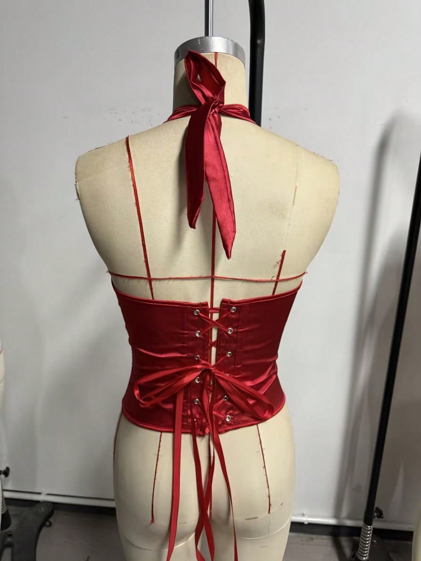 Women's Bright Red Lace Corset Top