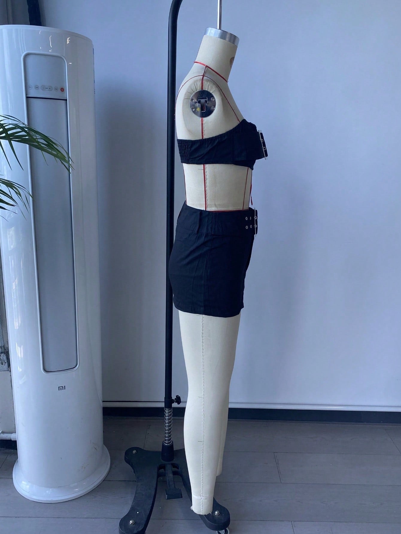 Women's Black Polyester Co-ord set with crop top