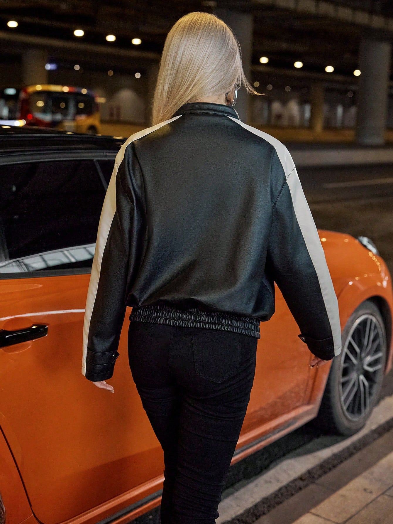 Women's Contrast Trim Faux Leather Bomber Jacket