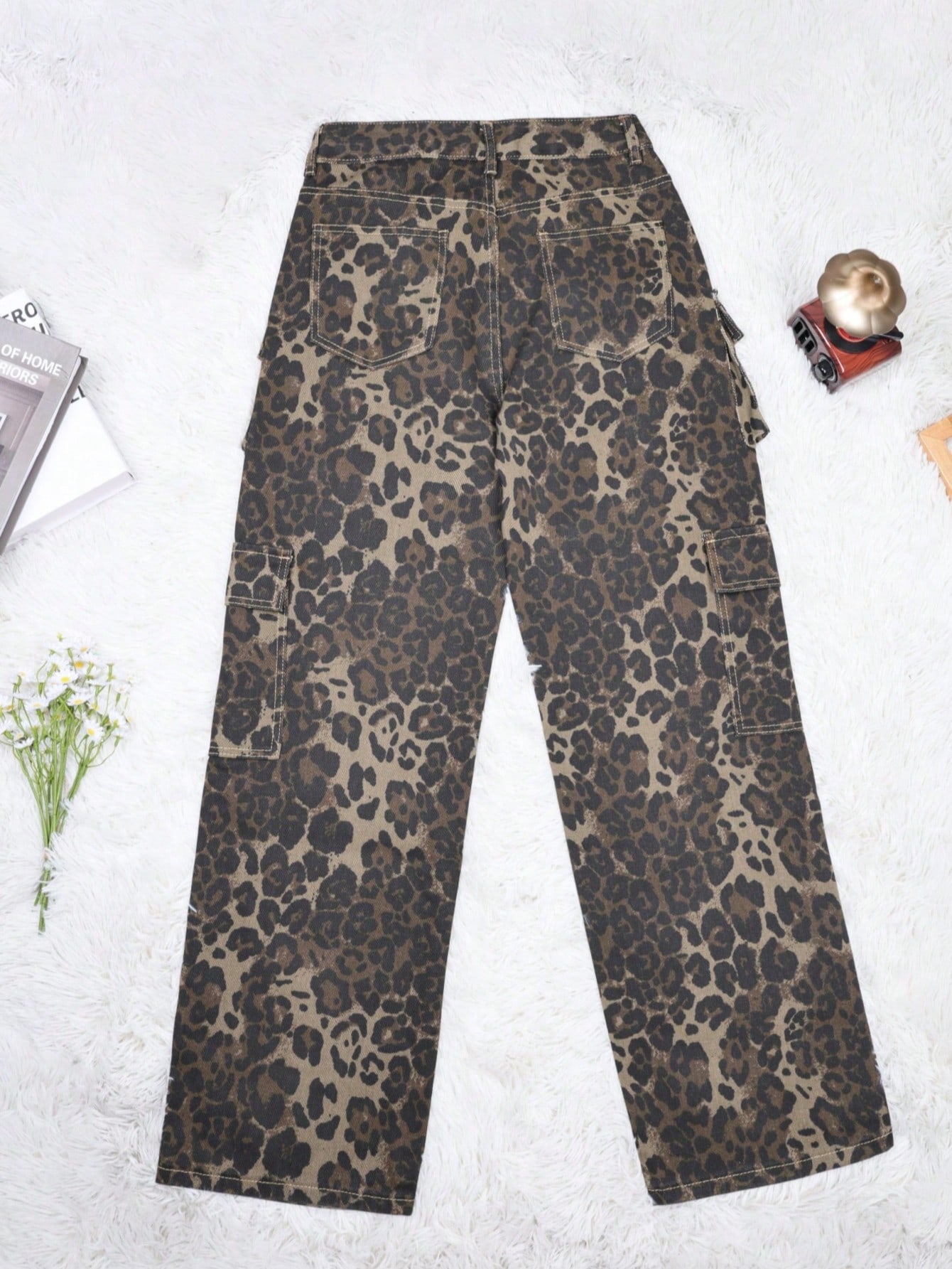 Women's Leopard Print High-Waist Side-Slit Denim Maxi Skirt