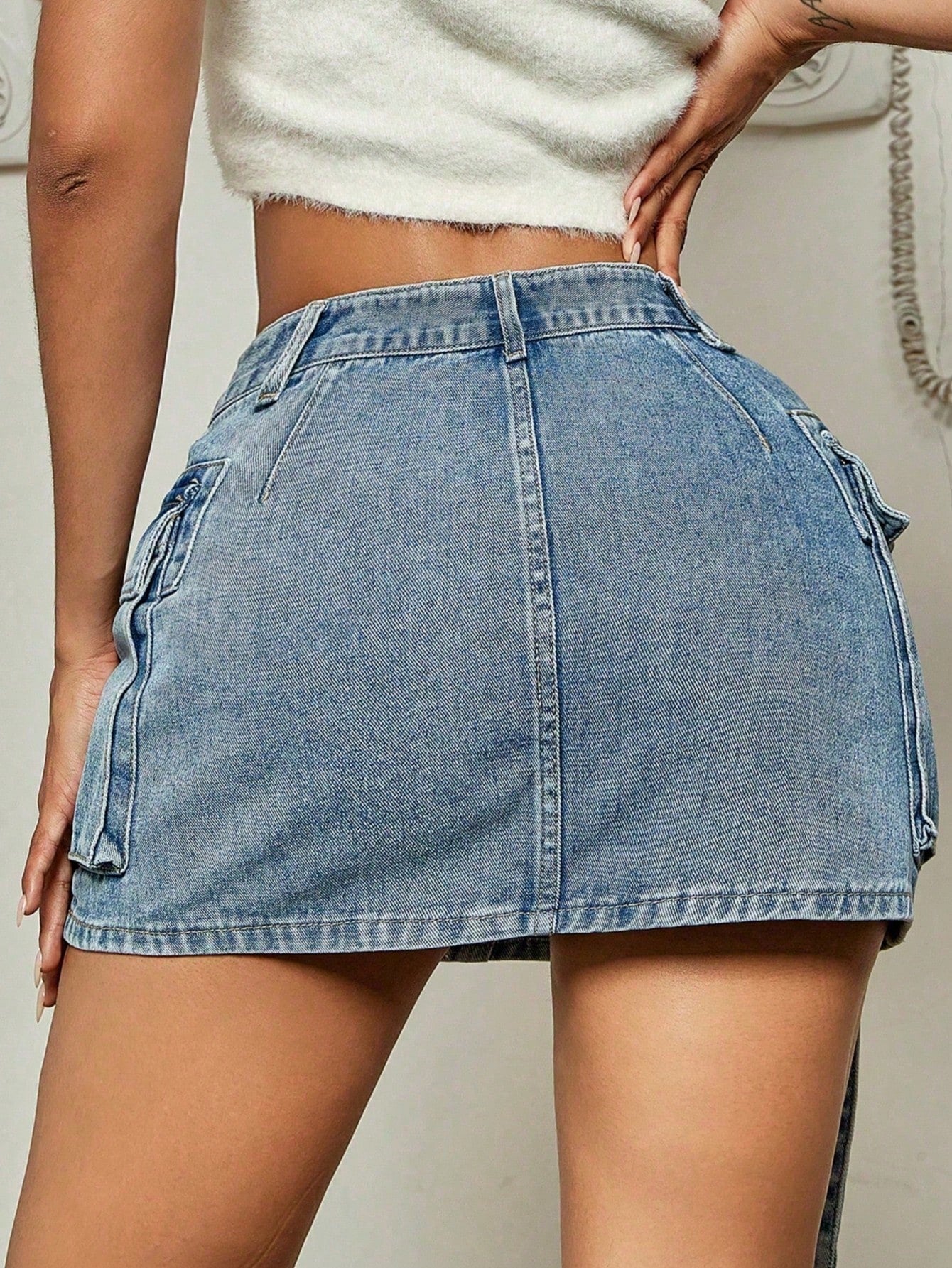 Women's Light Blue Petite Denim Mini Skirt