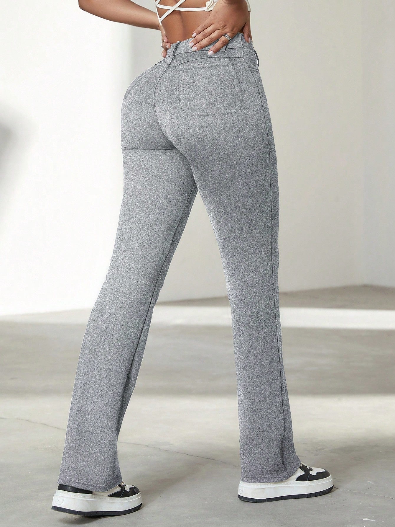 Women's Gray High-Waisted Flare Yoga Pants with Bootcut Leg