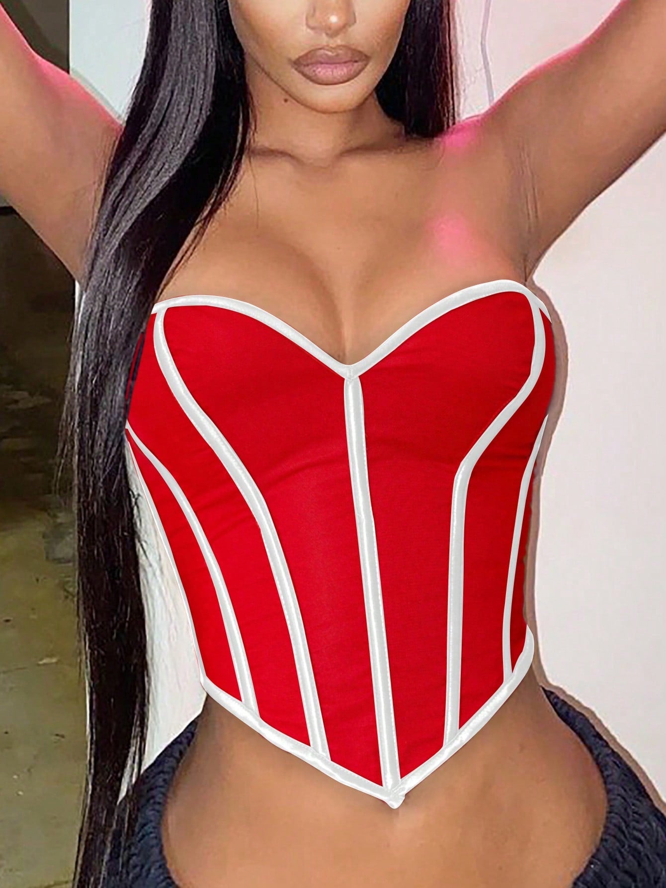 Women's Contrast Trim Bustier Crop Tops - Strapless Push-Up Corset Style Tops, Edgy Glam Party & Streetwear