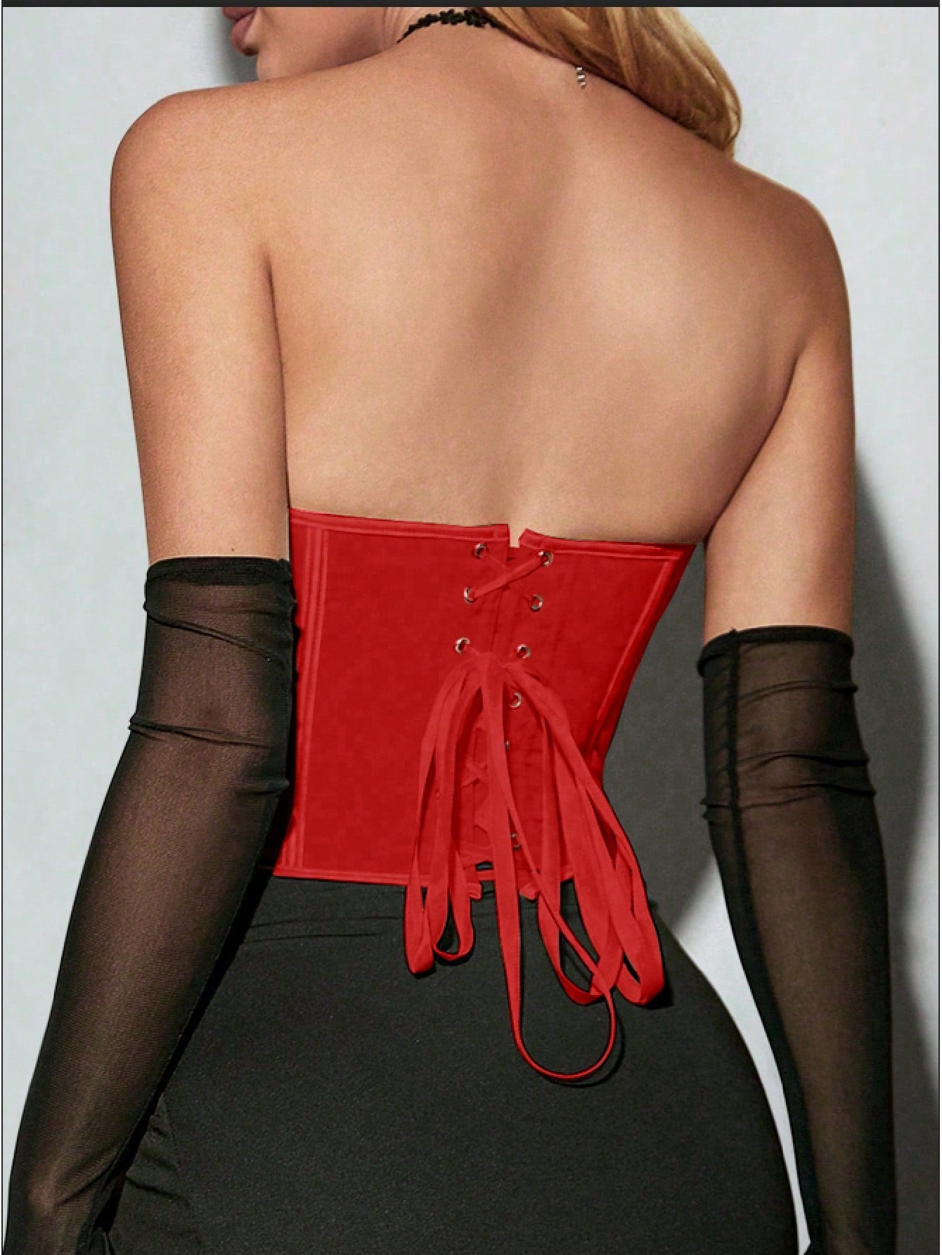 Women's Women Sexy Red Satin Corset Top Heart Neck Boned Waist Cincher
