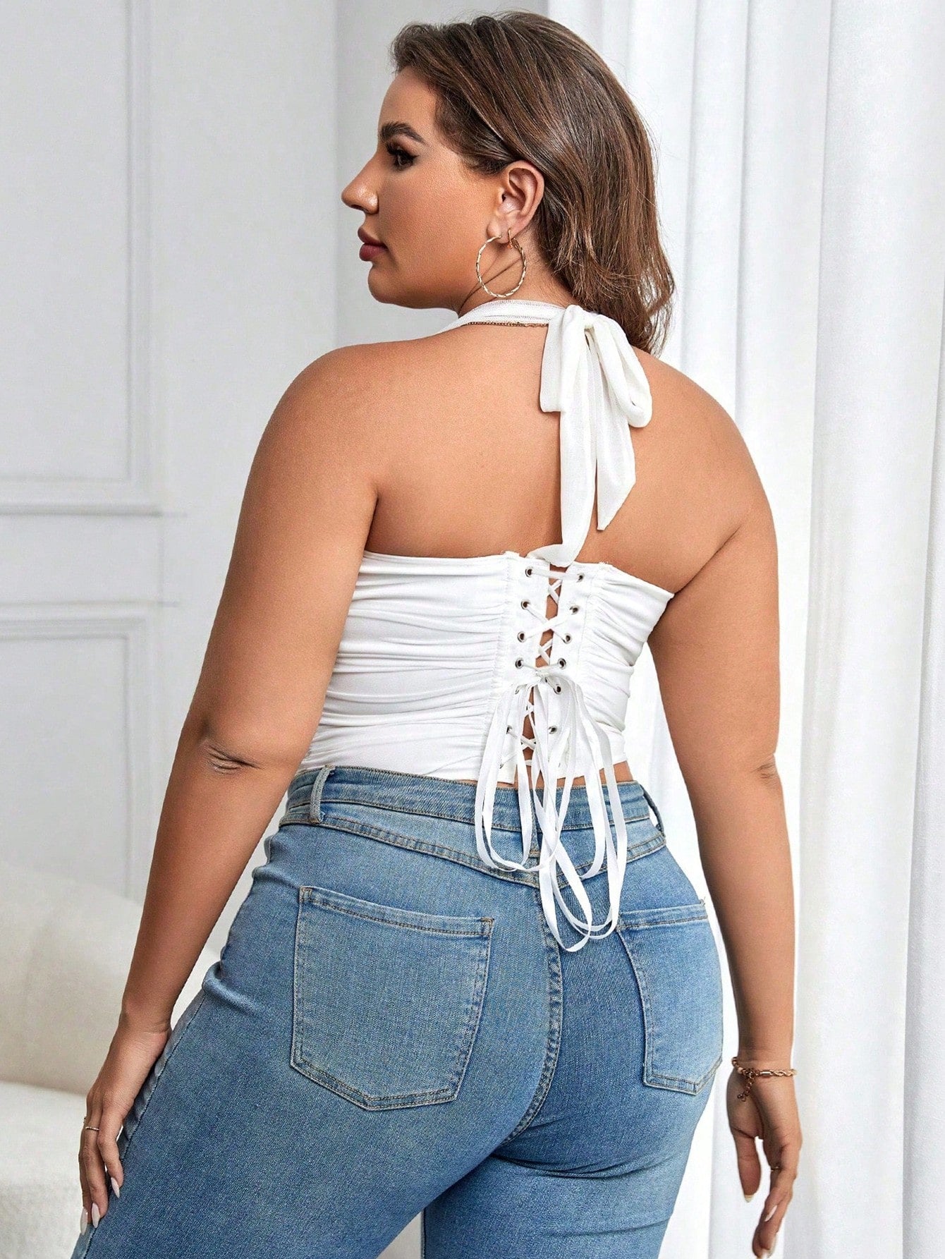 Plus-Size Halter Tank Top - Stretchy Push-Up Sleeveless Vest for Women