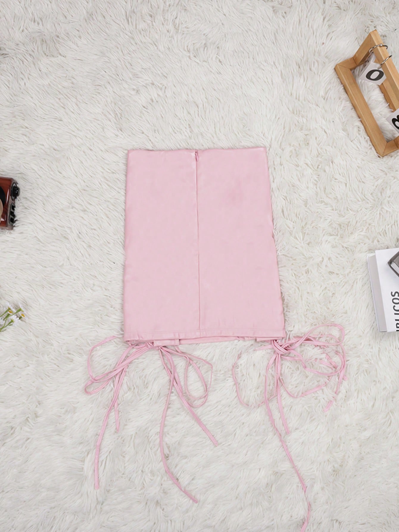 Women's Lotus Pink Lace-up High Waist PU Mini Skirt