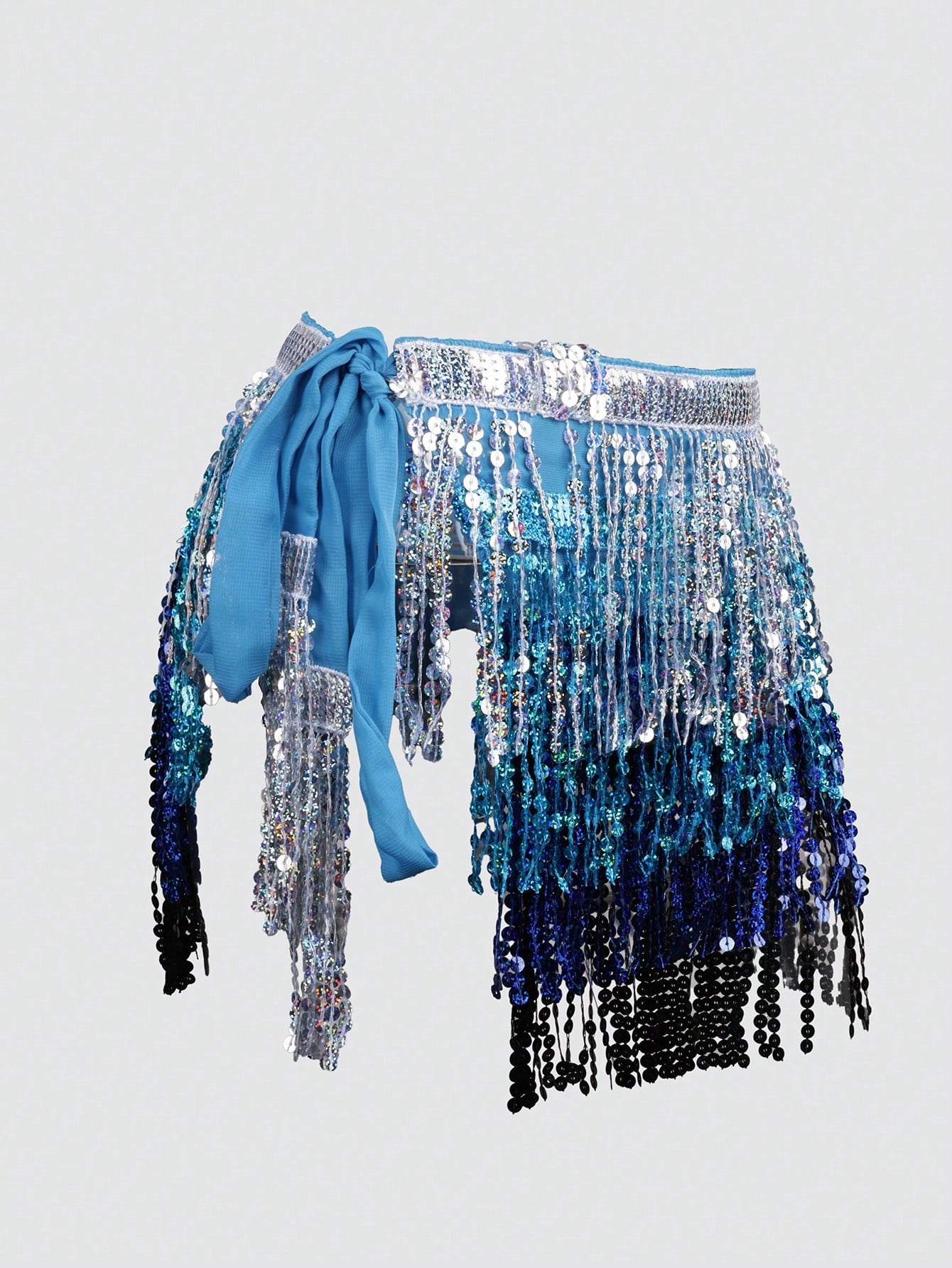Women's Blue Sequin Fringe Mini Skirt