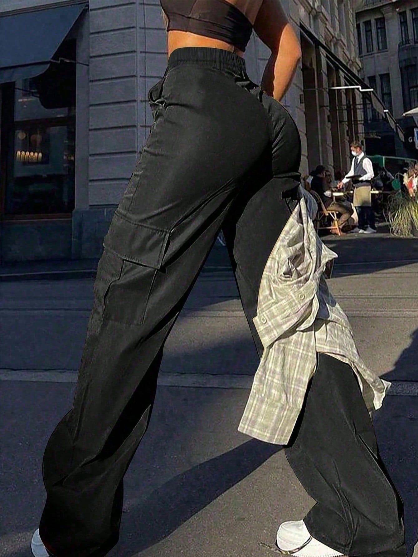 Women's High-Waist Wide-Leg Cargo Pants with Drawstring