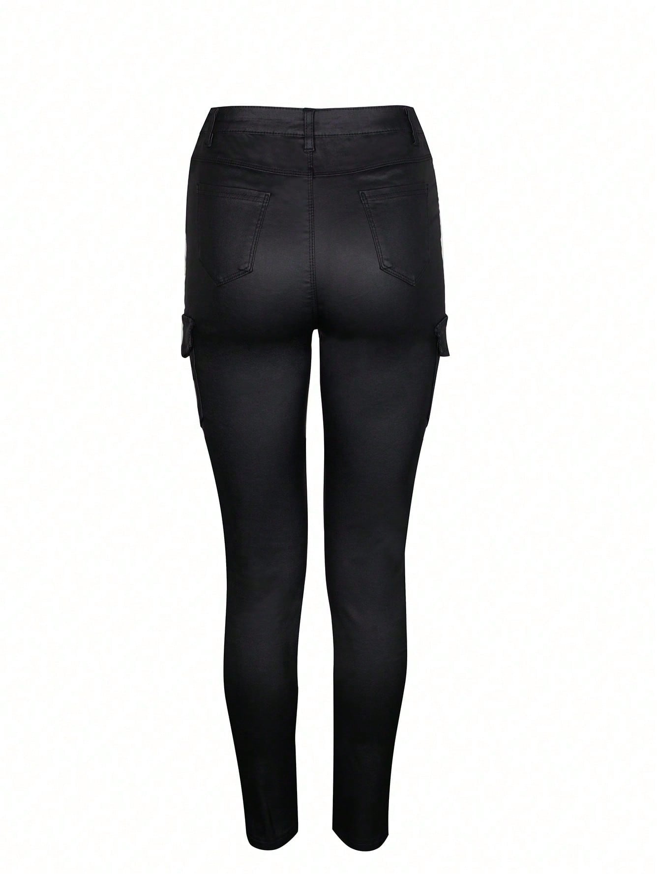 Women's Black Cotton Blend Relaxed Fit Jogger Cargo Pants with Ribbed Cuffs