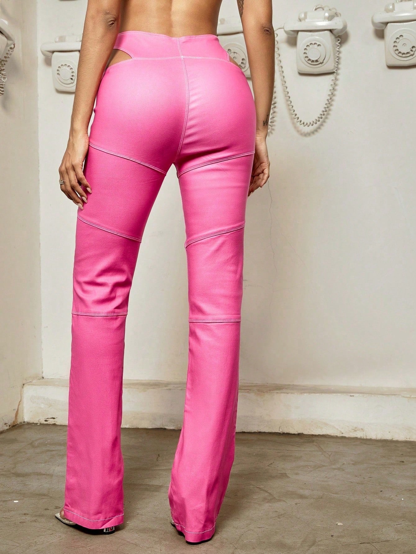Women's Pink Polyester Full-length pants with wide-leg