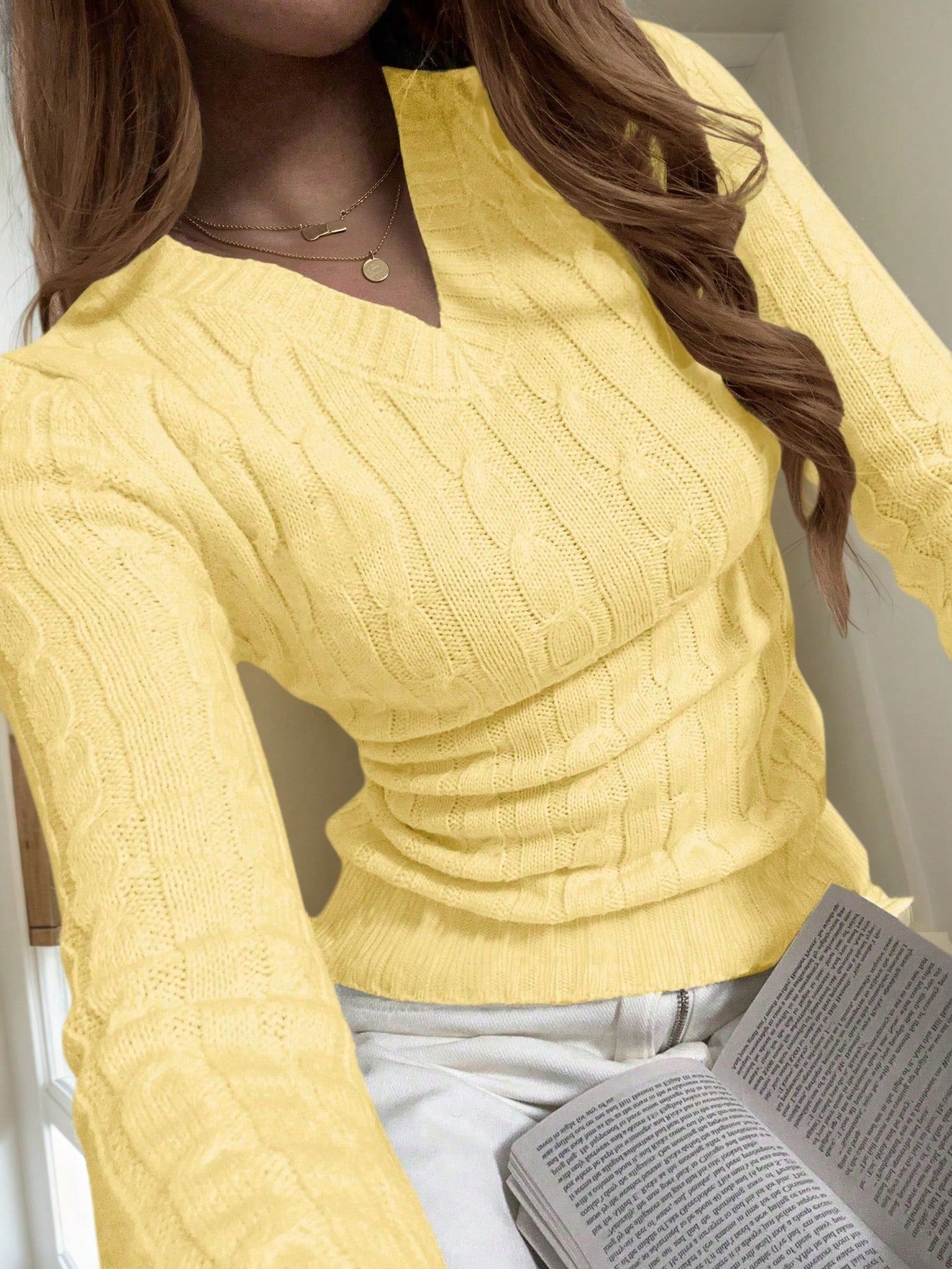 Women's Yellow Ribbed Knit Midi Bodycon Dress