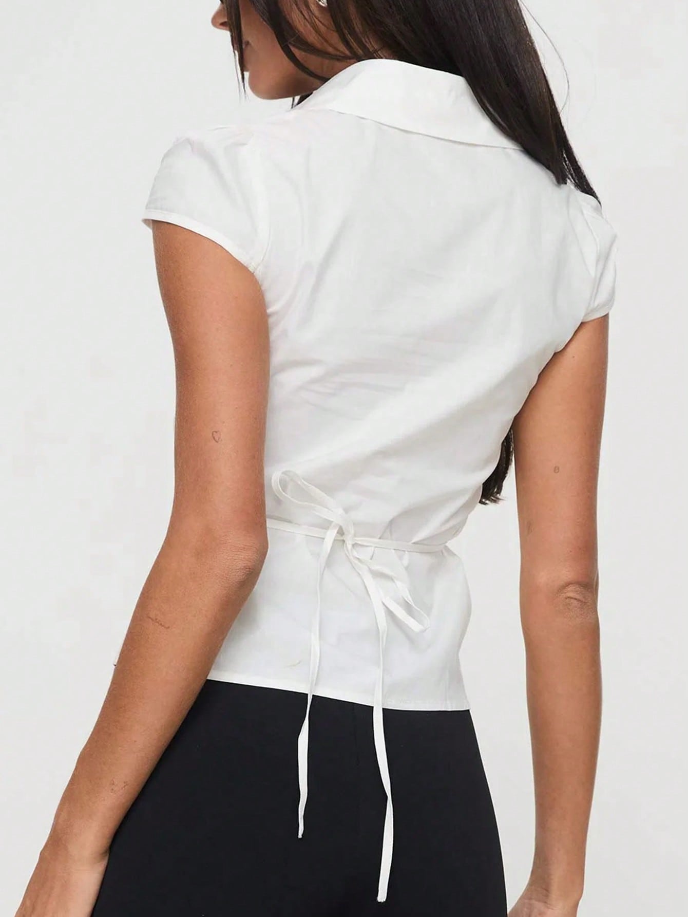 Women's White Ruched Puff Sleeve Blouse with Button Front