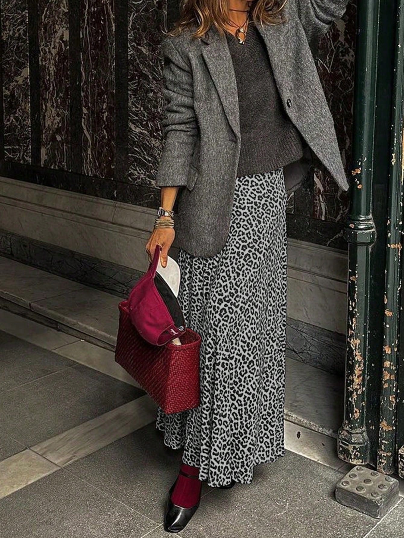 Women's Leopard Print High Waist Maxi Skirt - Side Slit Flowy Skirt, Casual Street Style