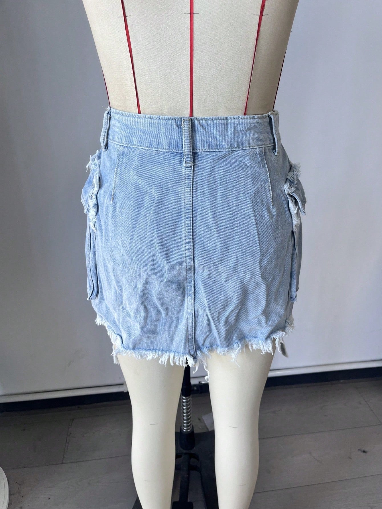 Women's Blue White Denim Mini Skirt with Front Slit