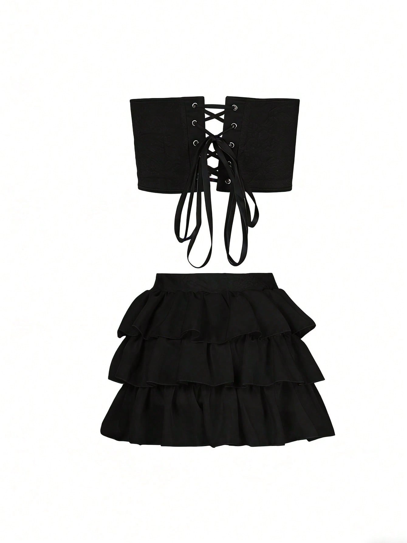 Women's Black Polyester Co-ord set with crop top