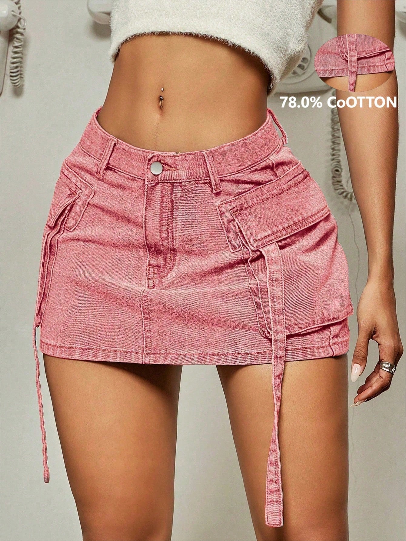 Women's Apperloth Pink Denim Mini Skirt Sexy Cargo Style Women Short Skirt