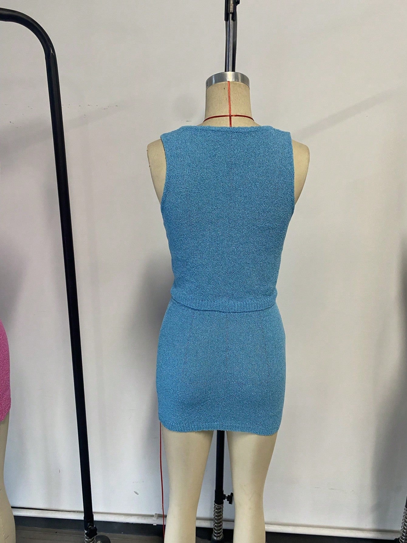 Women's Blue Ribbed Knit Henley Top with Button Placket