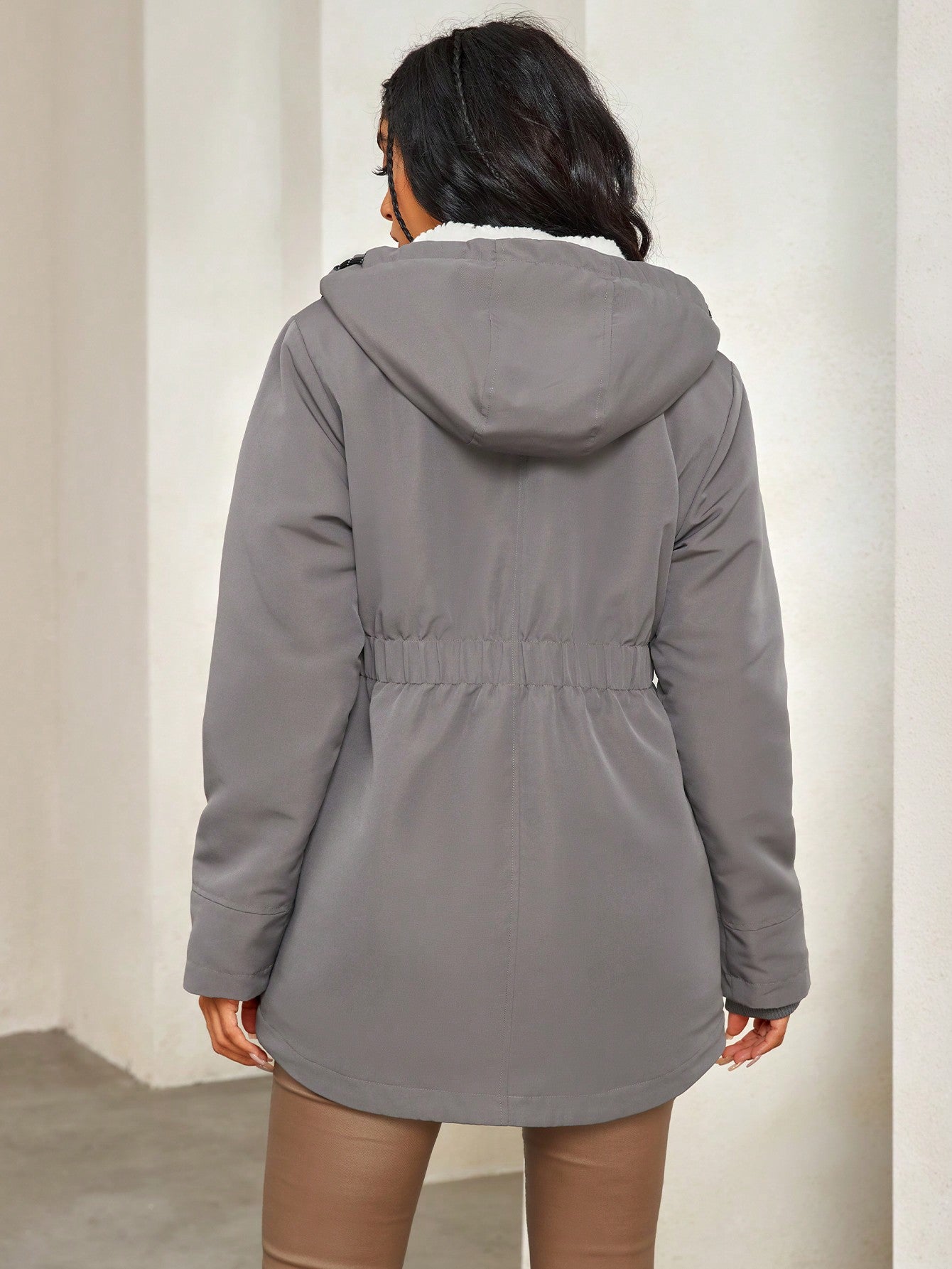 Women's Grey Quilted Padded Winter Coat