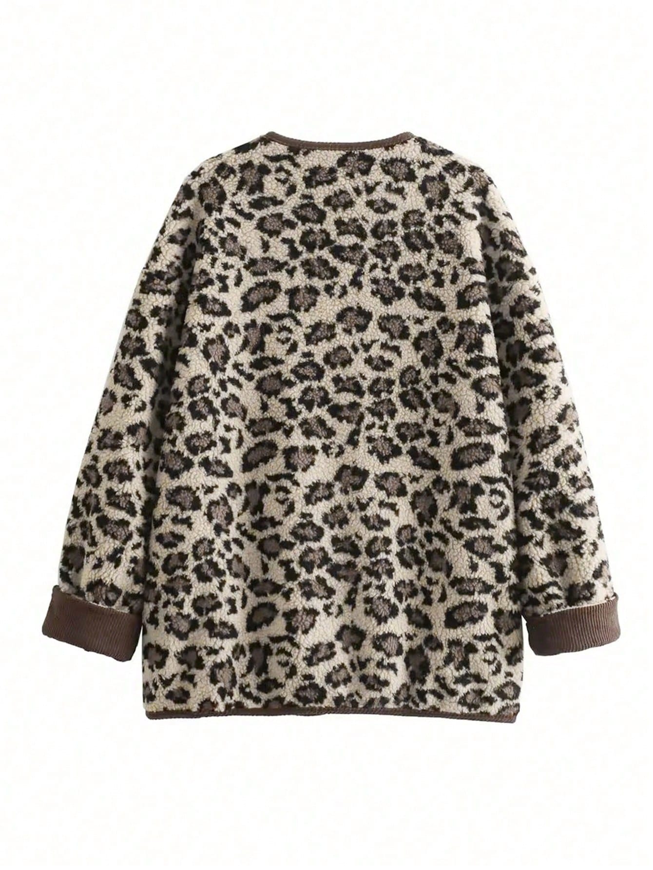 Women's Leopard Print Faux Fur Coat Button-Up Winter Cardigan Jacket