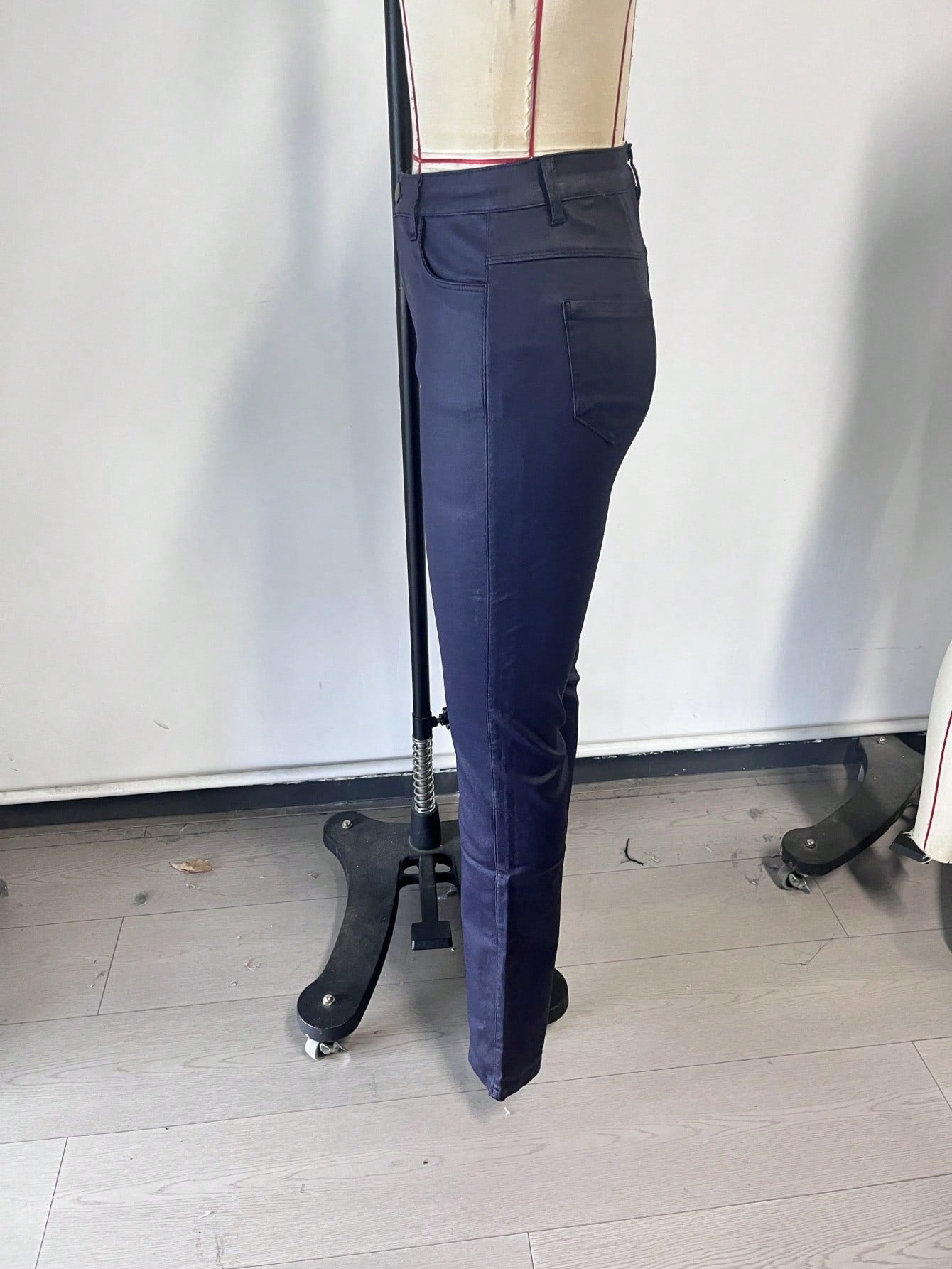 Women's Royal Blue PU Leather High-Waist Flare Pants