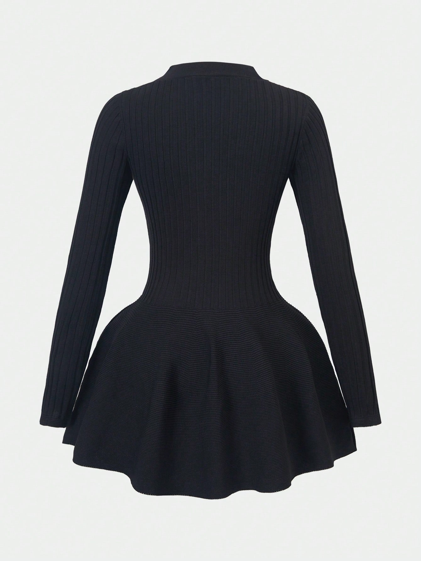 Women's Black Ribbed Knit Henley Top with Button Placket
