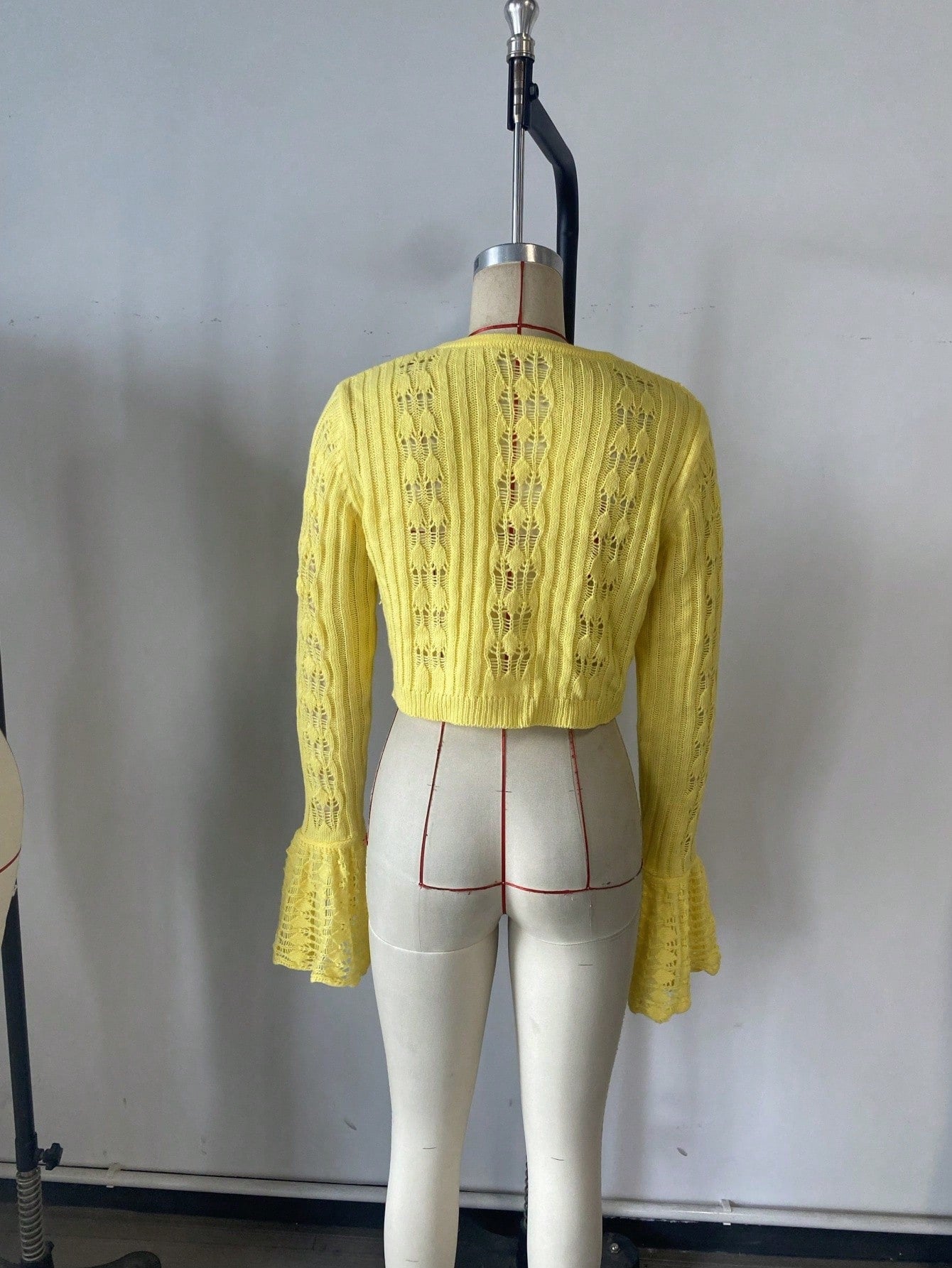 Women's Yellow Ribbed Knit Henley Top with Button Placket