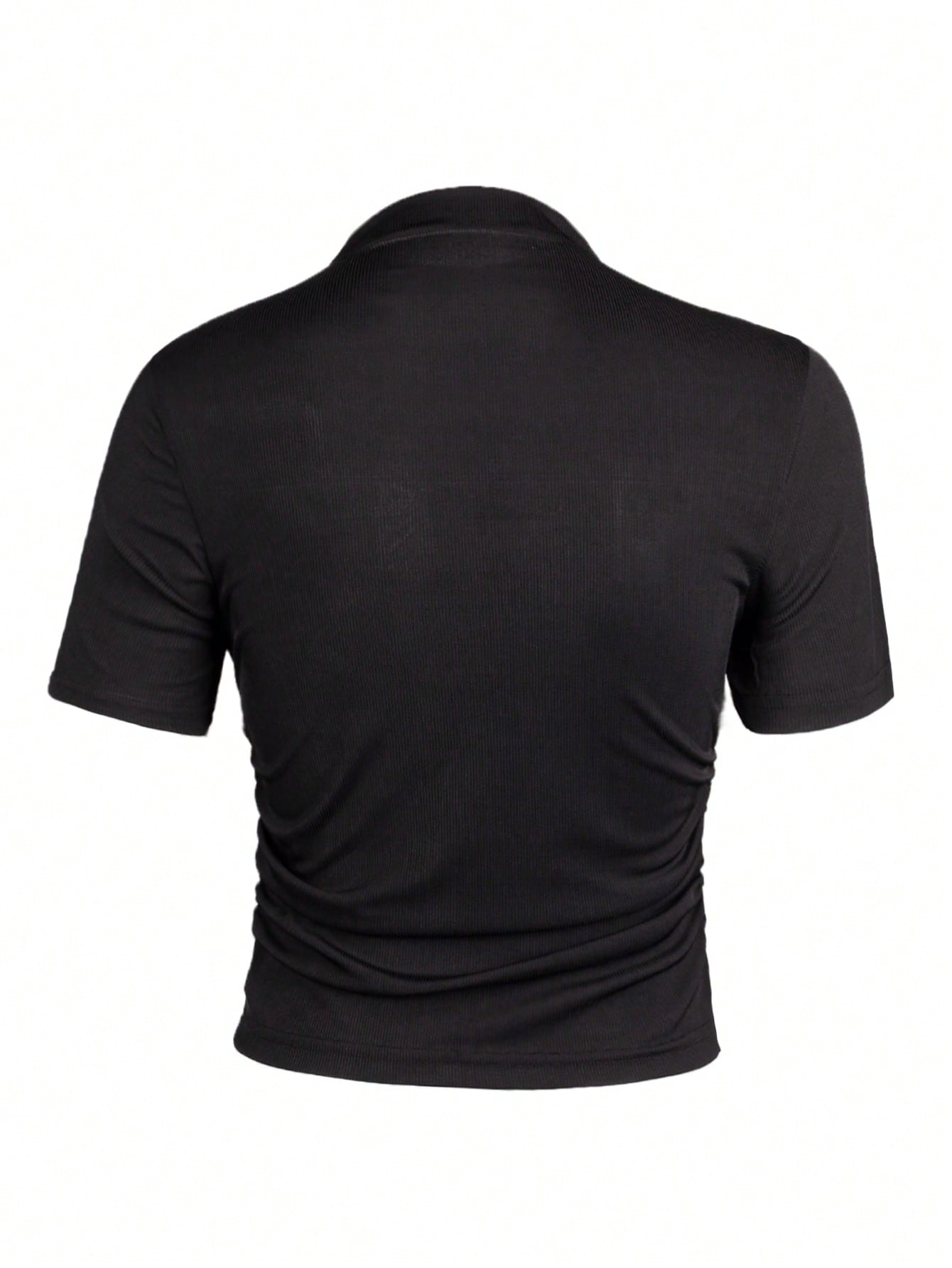 Women's Women Black Short Sleeve Mock Neck Top Slim Fit Casual Tee