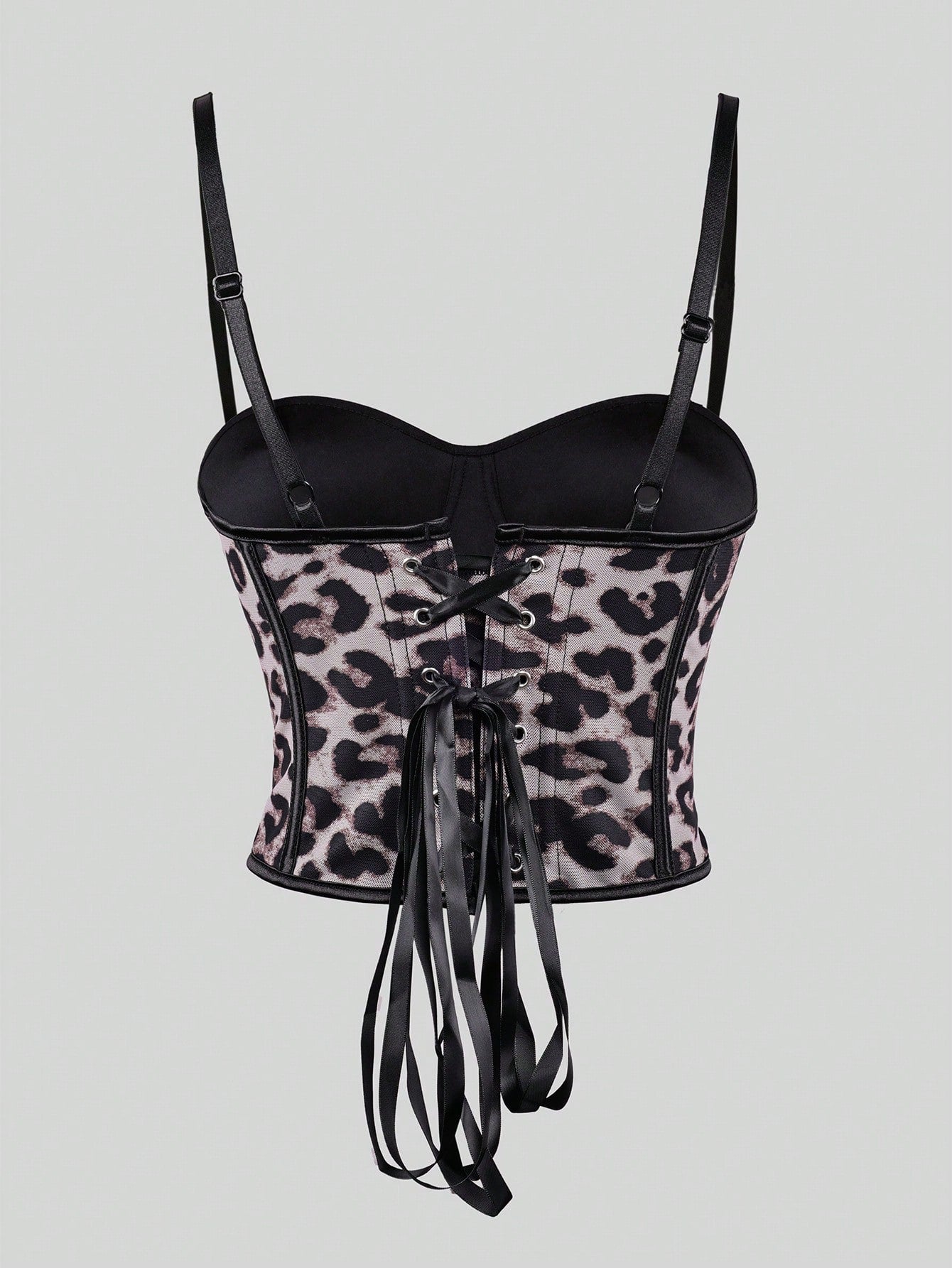 Women's Black Leopard Print Spaghetti Strap Bustier Corset Crop Top