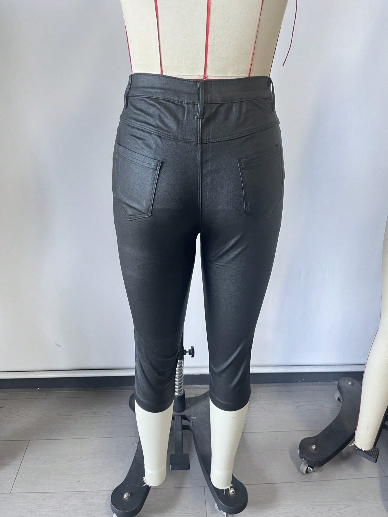 Women's Black Polyester Full-length pants with wide-leg