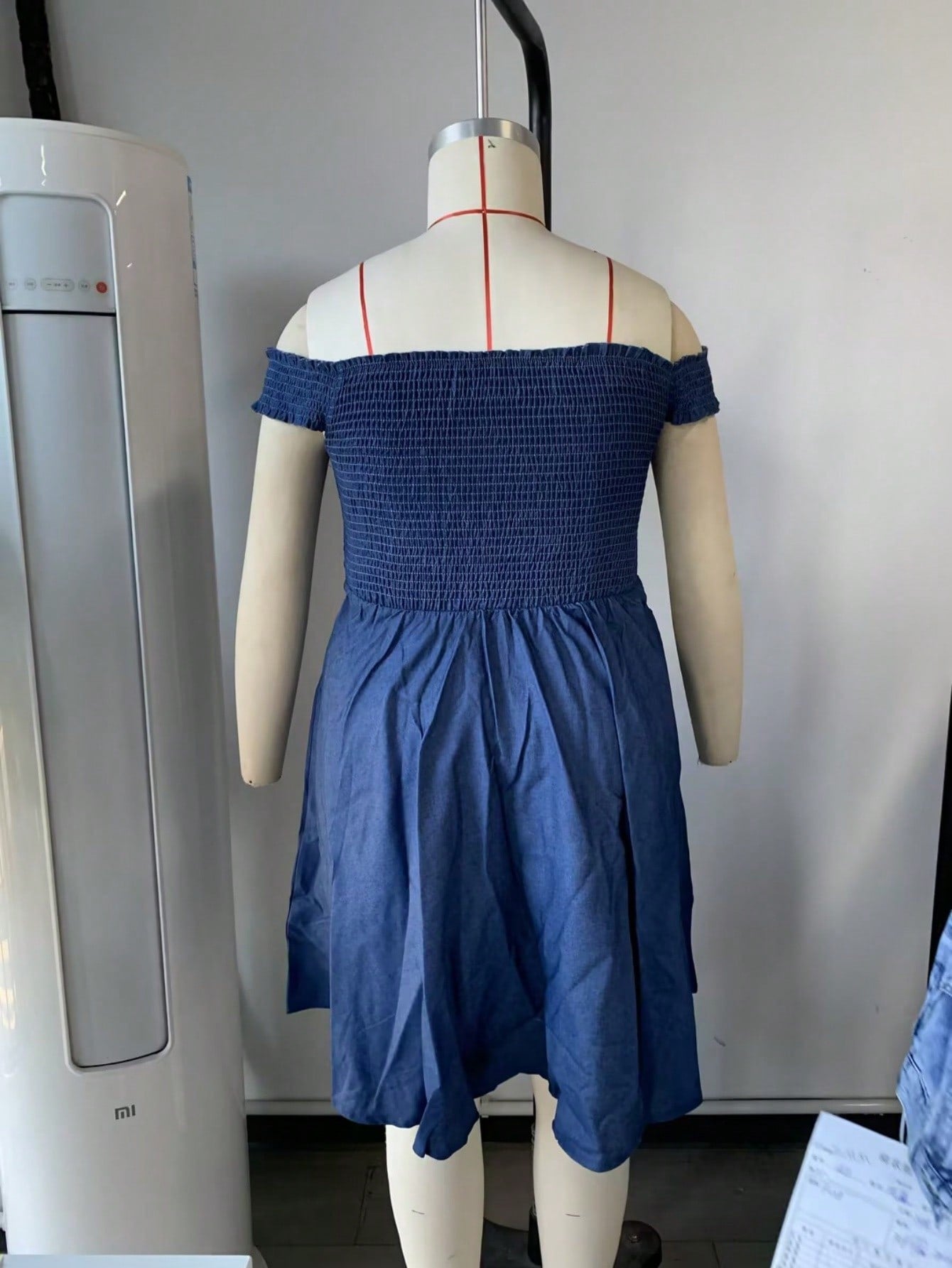 Women's Blue Viscose Blend Off-the-Shoulder Smocked Mini Dress