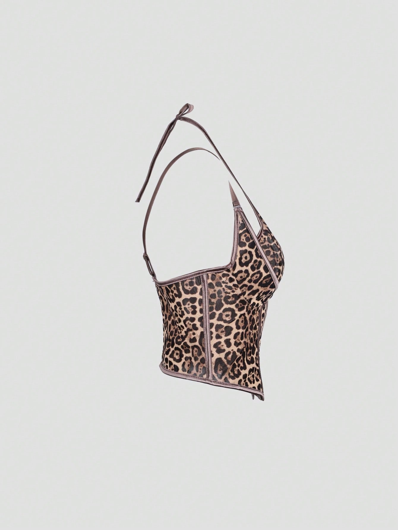 Women's Leopard Print Mesh Overbust Corset with Adjustable Spaghetti Straps