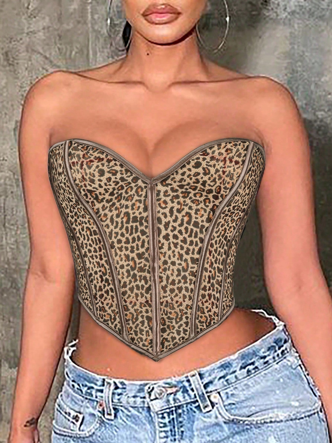 Women's Sexy Sweetheart Neckline Leopard Print Corset Top Slim Fit Sleeveless Party
