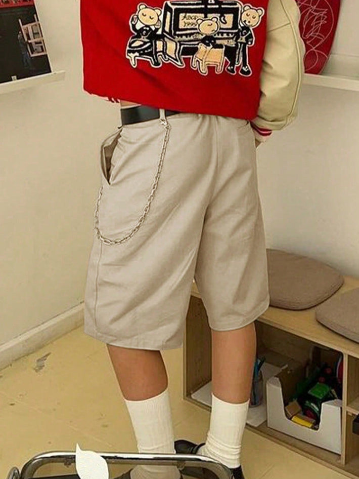 Women'S Beige Casual Bermuda Knee-Length Shorts - Bermuda Shorts, Casual, Wide Leg