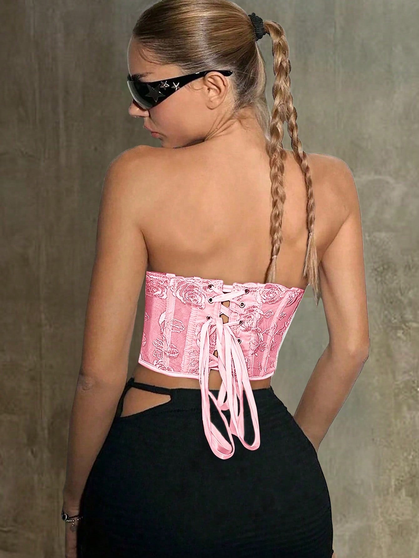 Women's Pink Mesh Sheer Boned Strapless Corset