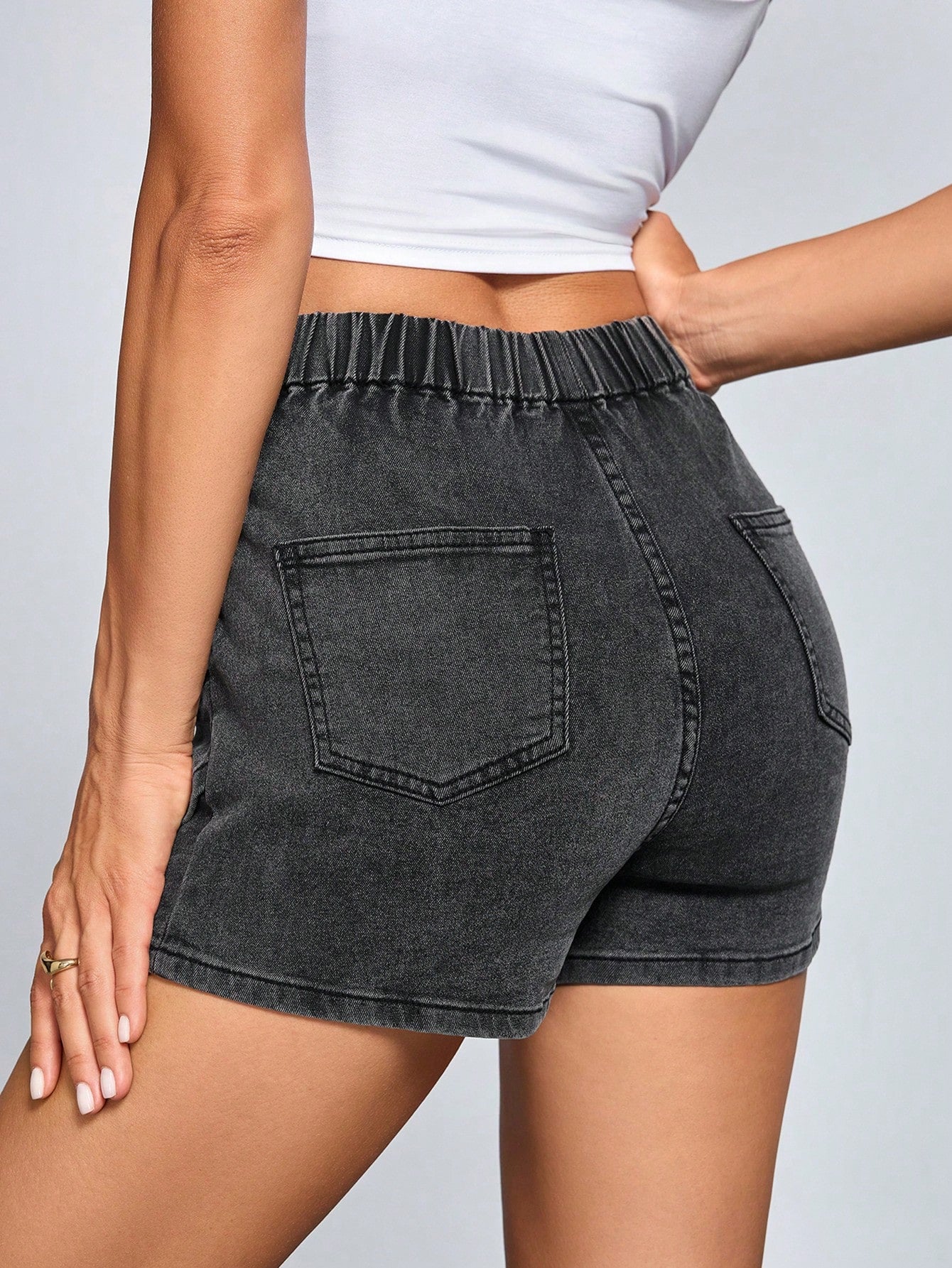 Women's Black High-Waist Denim Mini Skort with Built-In Shorts
